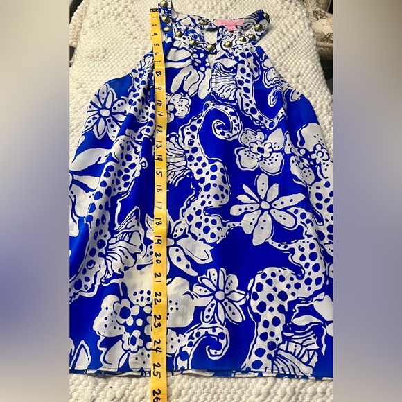LILLY PULITZER‎ Royal blue Rogan 100% Silk Seahorse print studded top size S. - Picture 11 of 11